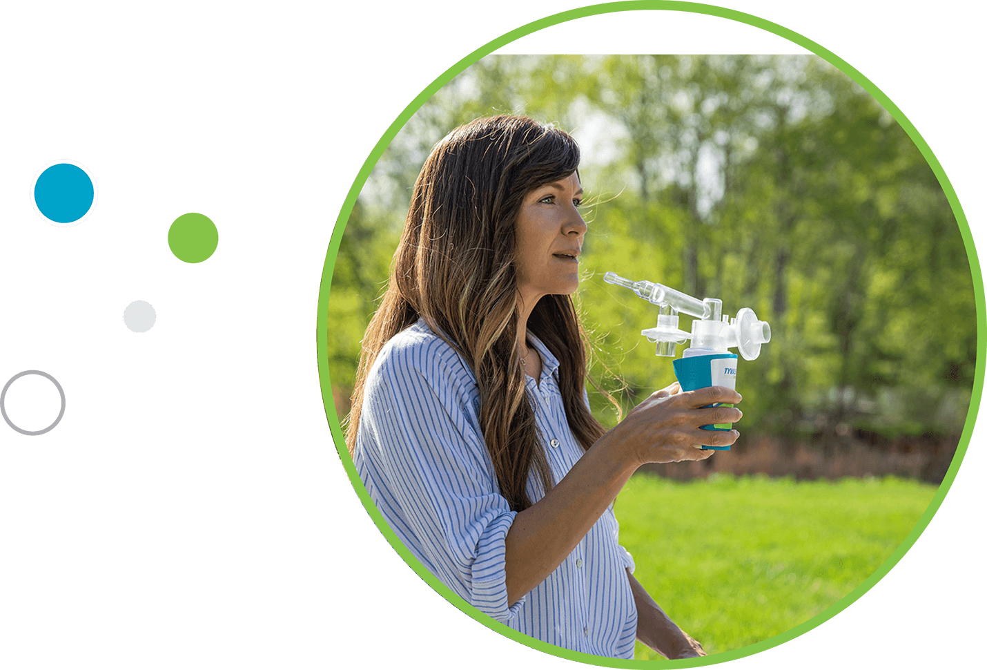 Portrait of woman using the TYVASO Inhalation System