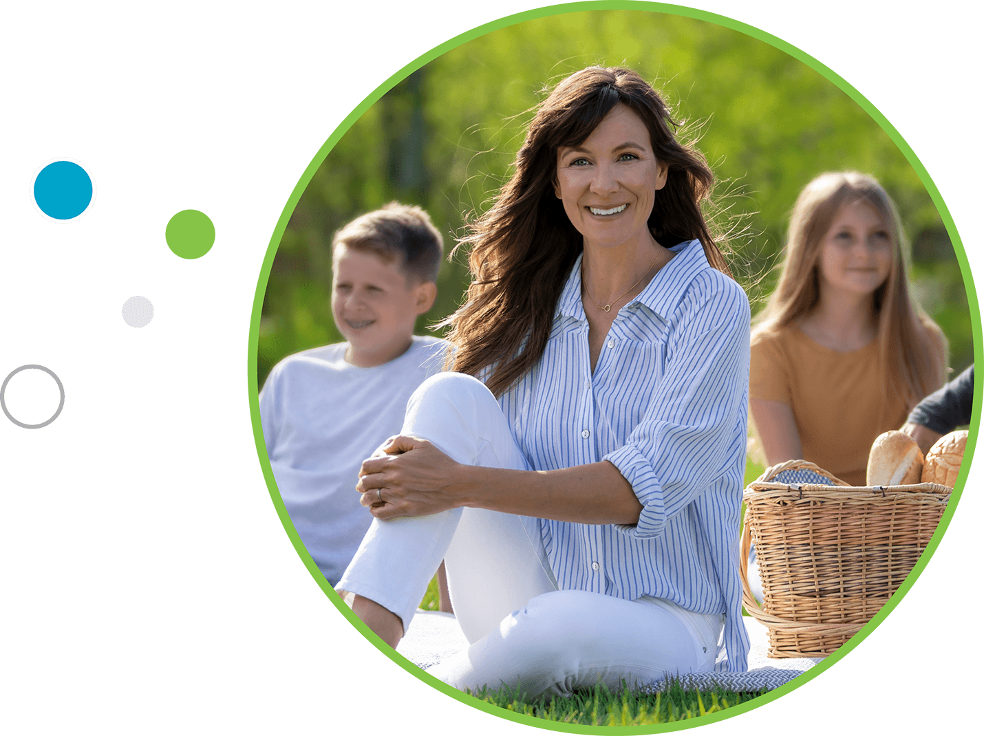 Portrait of smiling woman on picnic with her kids