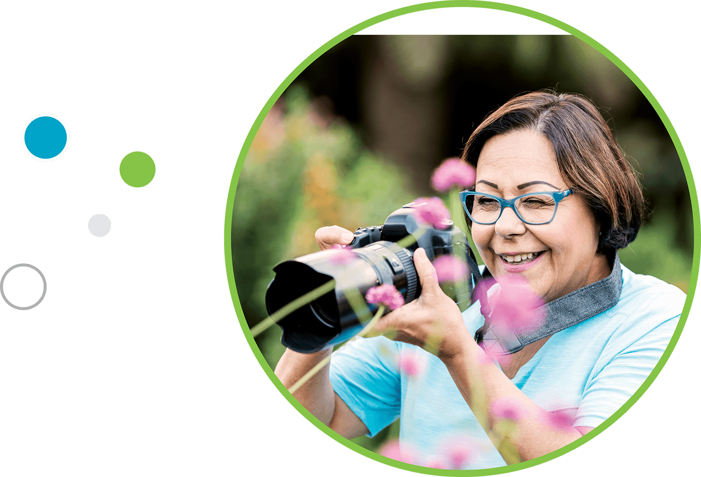 Portrait of female photographer taking photos outdoors.